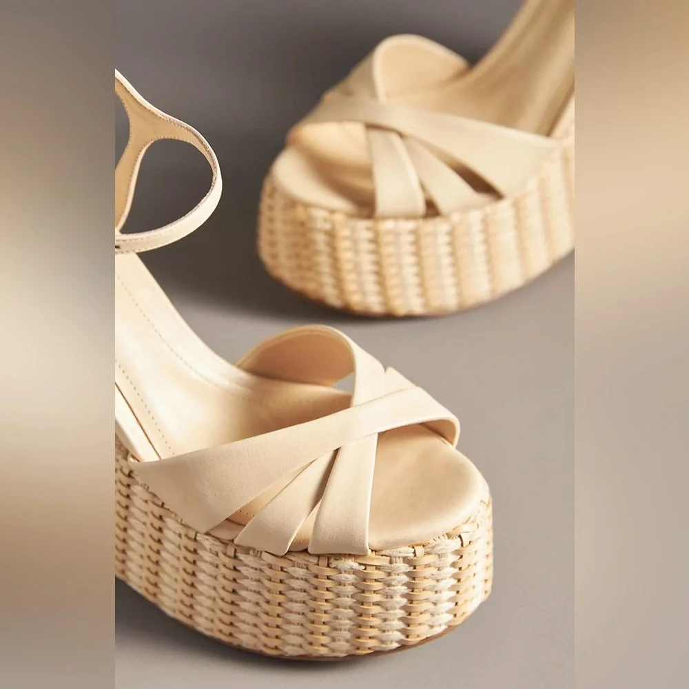 New Anthropologie Schutz Platform Straw Keefa Woven Wedge Sandals